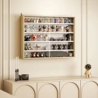 HOMCOM 5-Tier Display Cabinet, Wall-Mounted Display Case with 2 Glass Doors and Adjustable Shelves, Oak and White(m-8)