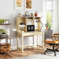 HOMCOM Computer Desk with Hutch, Home Office Table with Storage Shelves and Open Compartments for Writing, Work, Oak(m-8)