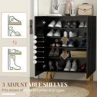 HOMCOM Narrow Shoe Storage Cabinet with Soft-Close Hinges and Adjustable Shelves for 15-20 Pairs of Shoes, High Gloss Black(m-4)