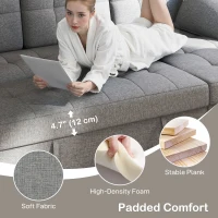 HOMCOM Convertible Sectional Sofa Bed, Pull Out Sleeper Sofa Couch with USB‑A+C, Chaise Storage, L-Shaped Futon Couch, Grey(m-7)