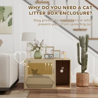 PawHut Cat Litter Box Enclosure, Cat Washroom End Side Table with Rattan Door, Scratching Pad, Non-slip Foot Pads, Oak(m-5)