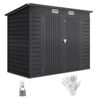Outsunny 8 x 4FT Galvanized Garden Storage Shed, Metal Outdoor Shed with Double Doors and 2 Vents, Grey(m-11)