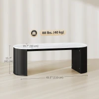 HOMCOM Coffee Table, Modern Marble-Effect Living Room Table with Round Corners and Thicken Legs, Black(m-3)