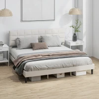 HOMCOM King Size Bed Frame with Upholstered Headboard, Modern Platform Bed Frame with Wood Slats, 1100 lbs Capacity, Cream(m-8)