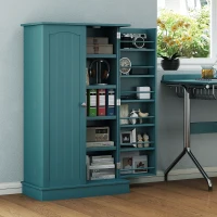 HOMCOM 41" Storage Cabinet, 2-Door Kitchen Pantry Cabinet with 5-tier Shelving, 12 Spice Racks, Adjustable Shelves, Teal Blue(m-9)