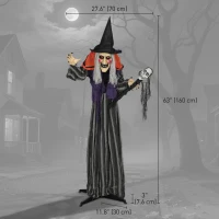 Outsunny Animatronics Standing Witch, Voice-Activated Prop with Skull Staff & Flashing Eyes, Easy Setup Indoor, Orange(m-3)