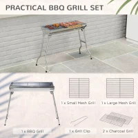 Outsunny Charcoal Barbecue Grill Stainless Steel Small Portable Folding BBQ Camping Grill for Shish Kabob(m-4)