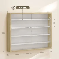 HOMCOM 5-Tier Display Cabinet, Wall-Mounted Display Case with 2 Glass Doors and Adjustable Shelves, Oak and White(m-3)