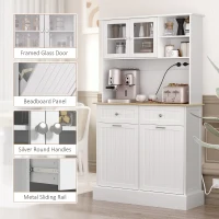 HOMCOM Kitchen Cabinet with Charging Station, 2 Tilt Out Cabinets, Microwave Stand, Freestanding Kitchen Pantry Cabinet, White(m-10)