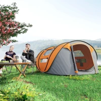 Outsunny 4 Person Camping Tent, Easy Pop Up Tent with Doors, Windows and Carry Bag, Automatic Setup Tent for Hiking, Orange(m-8)