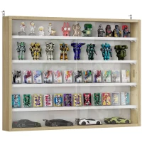 HOMCOM 5-Tier Display Cabinet, Wall-Mounted Display Case with 2 Glass Doors and Adjustable Shelves, Oak and White(m-11)