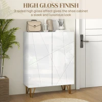 HOMCOM Narrow Shoe Storage Cabinet with Soft-Close Hinges and Adjustable Shelves for 15-20 Pairs of Shoes, High Gloss White(m-6)