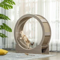 PawHut 36" Cat Wheel for Indoor Cats with Brake, Scratching Pads, Walnut(m-1)