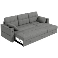 HOMCOM Convertible Sectional Sofa Bed, Pull Out Sleeper Sofa Couch with USB‑A+C, Chaise Storage, L-Shaped Futon Couch, Grey(m-2)