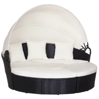 Outsunny 4 Pieces Outdoor Daybed, Patio Lounge Chair with Cushioned Round Sofa Bed, Sectional Patio Conversation Furniture Set with Canopy  & Coffee Table, Black(m-2)