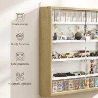 HOMCOM 5-Tier Display Cabinet, Wall-Mounted Display Case with 2 Glass Doors and Adjustable Shelves, Oak and White(m-6)