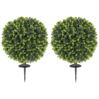 HOMCOM 2 Pack 1.3ft Artificial Ball Eucalyptus Topiary with Ground Stake, UV Resistant Faux Greenery for Indoor Outdoor(m-2)