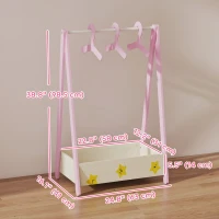 Qaba Kids Clothing Rack with Storage Shelf, Hangers, for Nursery Room, Living Room, Playroom, Pink(m-3)