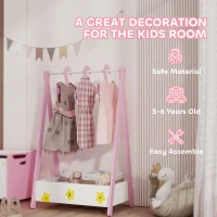 Qaba Kids Clothing Rack with Storage Shelf, Hangers, for Nursery Room, Living Room, Playroom, Pink(m-7)