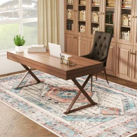HOMCOM 8x10 Area Rug, Vintage Machine Washable Rug, Non-Slip Floor Carpet for Living Room, Bedroom, Dining Room, Brown and Blue(m-10)