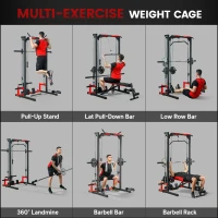 Soozier Smith Machine Power Rack with Pull Up Bar, Lat Pull Down System, Landmine, Squat Rack, Barbell Bar, for Home Gym(m-4)