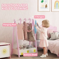Qaba Kids Clothing Rack with Storage Shelf, Hangers, for Nursery Room, Living Room, Playroom, Pink(m-4)