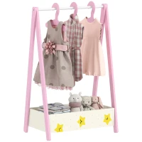 Qaba Kids Clothing Rack with Storage Shelf, Hangers, for Nursery Room, Living Room, Playroom, Pink(m-11)