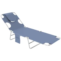 Outsunny Folding Outdoor Chaise Lounge Sun Tanning Chair with Face Cavity, Pillow, 5-level Adjustable for Beach, Pool, Gray(m-11)