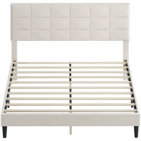 HOMCOM Queen Size Bed Frame with Upholstered Headboard, Modern Platform Bed Frame with Wood Slats, 1100 lbs Capacity, Cream(m-2)