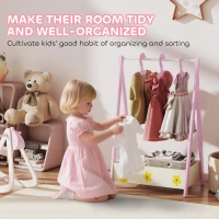 Qaba Kids Clothing Rack with Storage Shelf, Hangers, for Nursery Room, Living Room, Playroom, Pink(m-6)