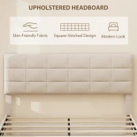 HOMCOM Queen Size Bed Frame with Upholstered Headboard, Modern Platform Bed Frame with Wood Slats, 1100 lbs Capacity, Cream(m-4)