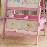 Qaba Art Easel for Kids, Double-Sided Whiteboard & Chalkboard with Paper Roll, 2 Storage Boxes, Gift for Boys, Girls, Pink(m-10)