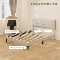 HOMCOM Queen Size Bed Frame with Upholstered Headboard, Modern Platform Bed Frame with Wood Slats, 1100 lbs Capacity, Cream(m-5)