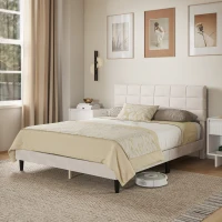 HOMCOM Queen Size Bed Frame with Upholstered Headboard, Modern Platform Bed Frame with Wood Slats, 1100 lbs Capacity, Cream(m-10)