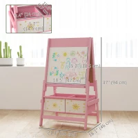 Qaba Art Easel for Kids, Double-Sided Whiteboard & Chalkboard with Paper Roll, 2 Storage Boxes, Gift for Boys, Girls, Pink(m-3)
