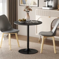 HOMCOM 27.6" Round Kitchen Table for 2, Modern Small Dining Table with Wood Veneer, Steel Base for Dining Room, Black(m-9)