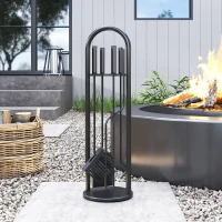 Outsunny Fireplace Tools Set, 5 Pieces Fireside Accessories with Brush, Shovel, Poker, A Pair of Tongs, Stand, Black(m-7)