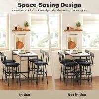 HOMCOM 5-Piece Bar Table Set, Industrial Bar Table and Stools for 4 with Footrest and Steel Frame for Kitchen, Cement Grey(m-6)