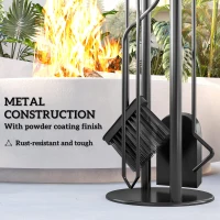 Outsunny Fireplace Tools Set, 5 Pieces Fireside Accessories with Brush, Shovel, Poker, A Pair of Tongs, Stand, Black(m-5)