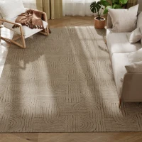 HOMCOM 7.5x9.5 Area Rug, Luxurious Faux Fur Rug, Non-Slip Floor Carpet for Living Room, Bedroom, Dining Room, Tan(m-11)