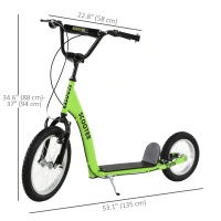 Aosom Kids Scooter with Adjustable Handlebar, Youth Kick Scooter with Dual Brakes, Inflatable Wheels, for Age 5+, Green(m-3)