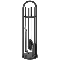 Outsunny Fireplace Tools Set, 5 Pieces Fireside Accessories with Brush, Shovel, Poker, A Pair of Tongs, Stand, Black(m-11)