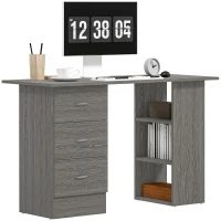 HOMCOM Computer Desk, 47" Writing Table with 3-Tier Shelves and 3 Reversible Drawers for Home Office, Bedroom, Grey(m-11)