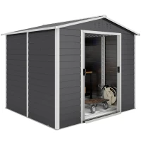 Outsunny 8' x 7' Outdoor Storage Shed, Easy to Assemble, Upgraded Galvanized Metal Garden Shed with Lockable Doors, Floor Frame and Gloves for Backyard, Lawn, Patio, Dark Grey(m-2)