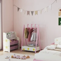 Qaba Kids Clothing Rack with Storage Shelf, Hangers, for Nursery Room, Living Room, Playroom, Pink(m-10)