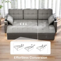 HOMCOM Convertible Sectional Sofa Bed, Pull Out Sleeper Sofa Couch with USB‑A+C, Chaise Storage, L-Shaped Futon Couch, Grey(m-4)