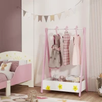 Qaba Kids Clothing Rack with Storage Shelf, Hangers, for Nursery Room, Living Room, Playroom, Pink(m-8)