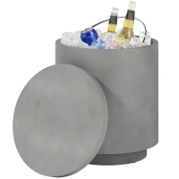 HOMCOM 2.6 Gal Outdoor Side Table, 3-In-1 Concrete Cooler Bar Table with Storage, Removable Ice Bucket and Lid, Light Grey(m-2)