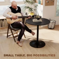 HOMCOM 27.6" Round Kitchen Table for 2, Modern Small Dining Table with Wood Veneer, Steel Base for Dining Room, Black(m-7)