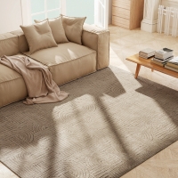 HOMCOM 7.5x9.5 Area Rug, Luxurious Faux Fur Rug, Non-Slip Floor Carpet for Living Room, Bedroom, Dining Room, Tan